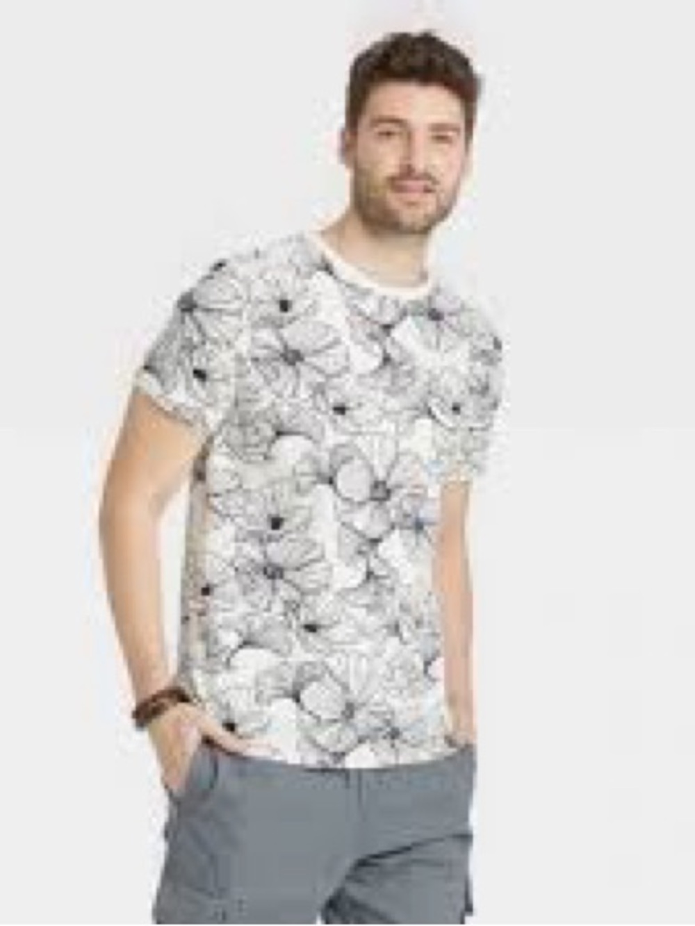 Goodfellow & Co White Short Sleeve Floral Crew Neck Tee